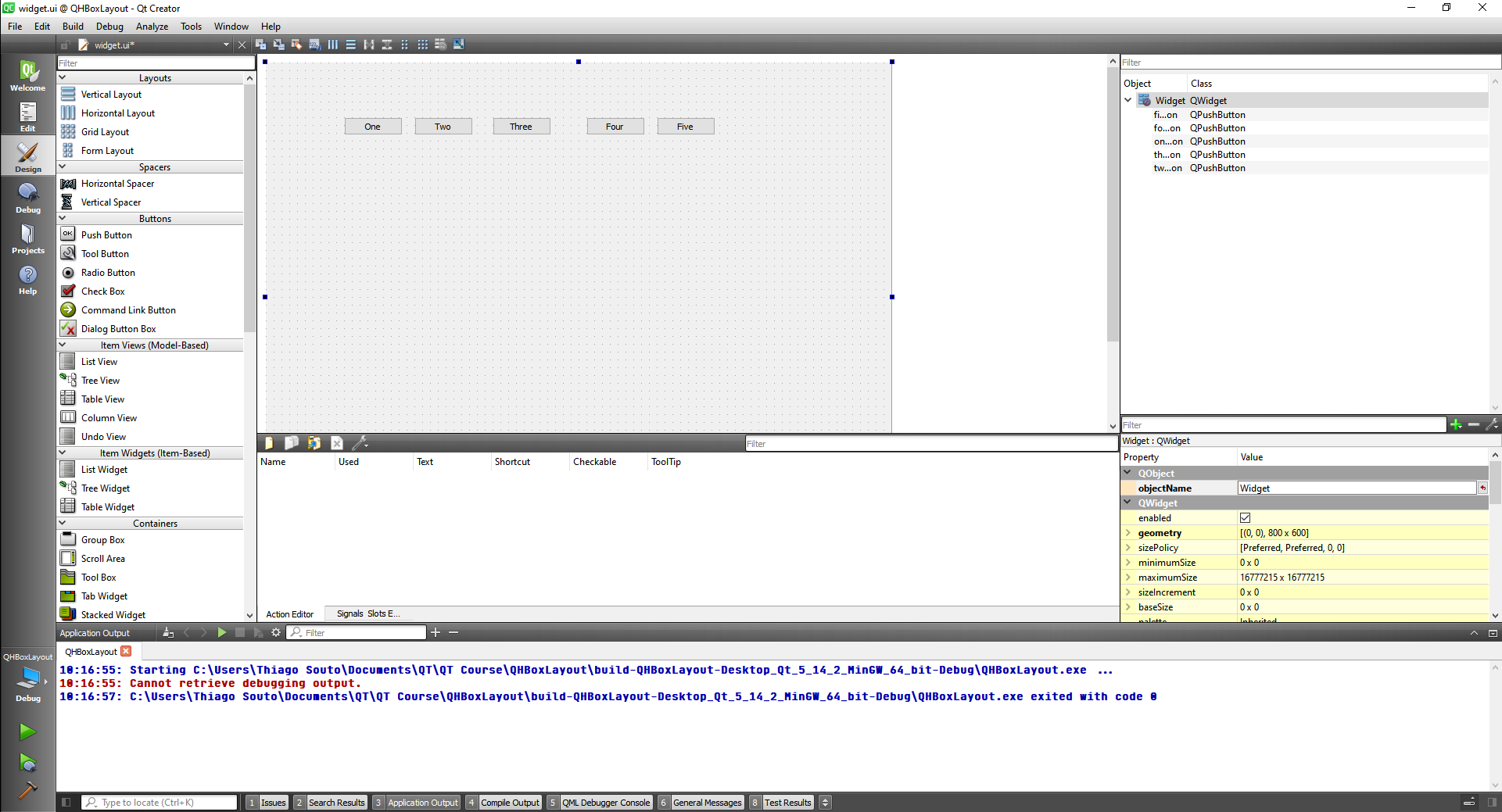 QHBoxLayout class