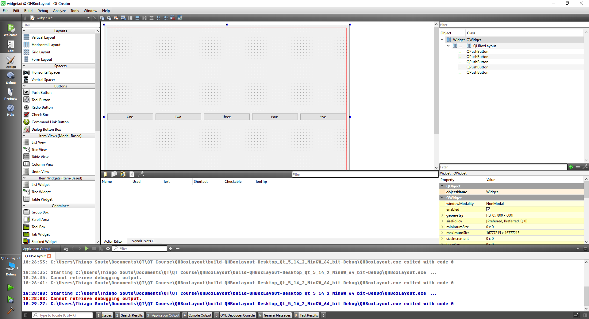 QHBoxLayout class