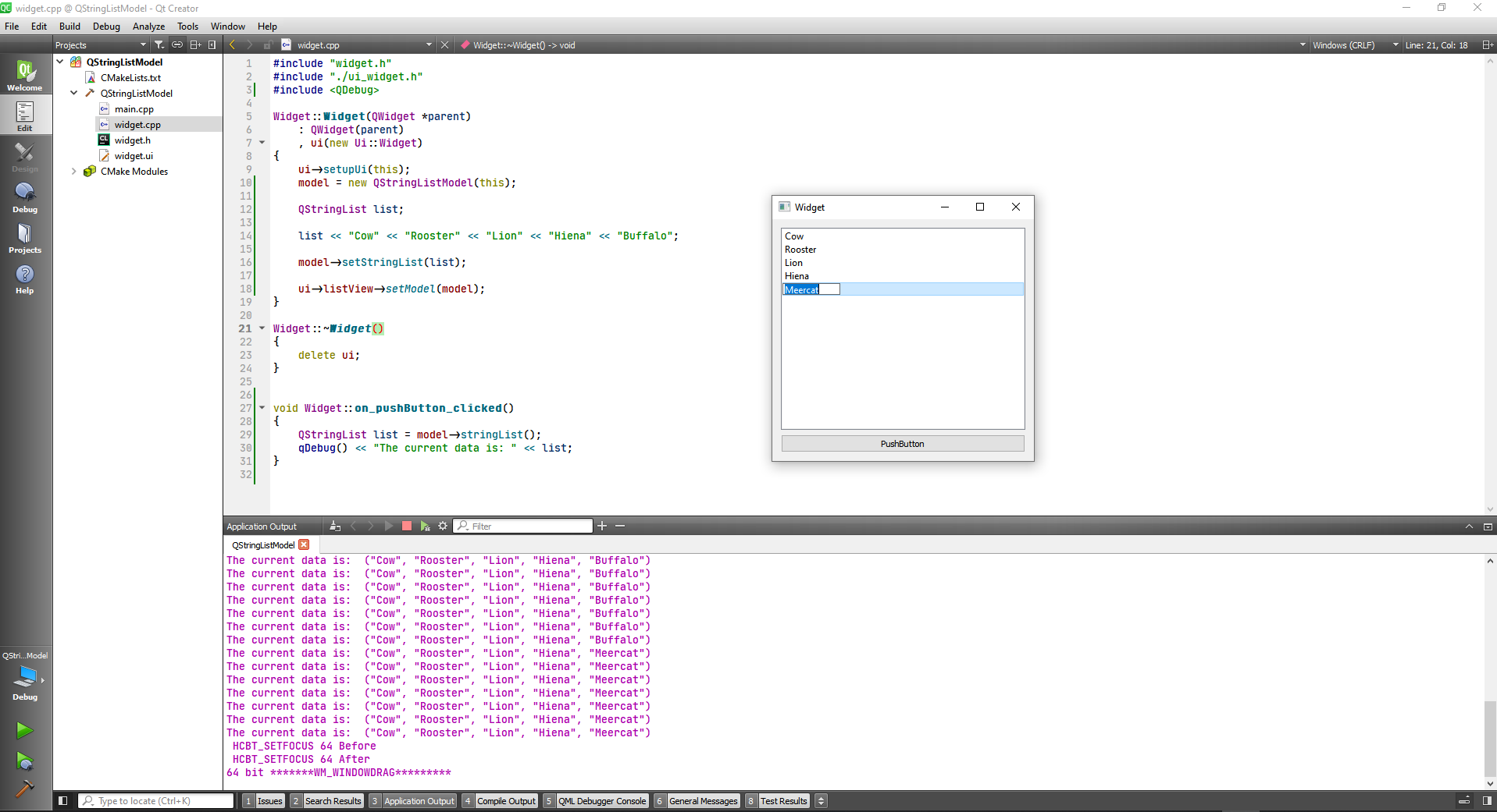 QStringListModel class