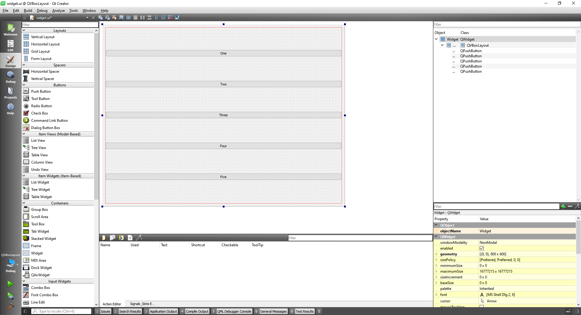 QVBoxLayout class